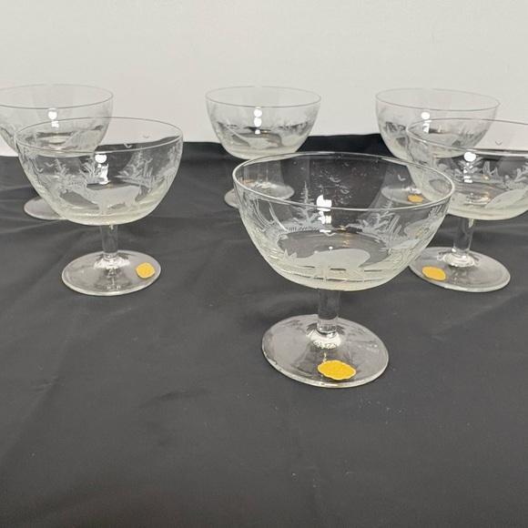 Vintage Etched East Germany Crystal Coupe Set Hunting/Wildlife Scene - Picture 16 of 16